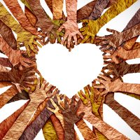Black Culture Love  and Black History month awareness as diverse hands shaped as a heart for united diversity or multi-cultural partnership in a group of multicultural people connected together in respect as a support symbol expressing the feeling of teamwork and togetherness.